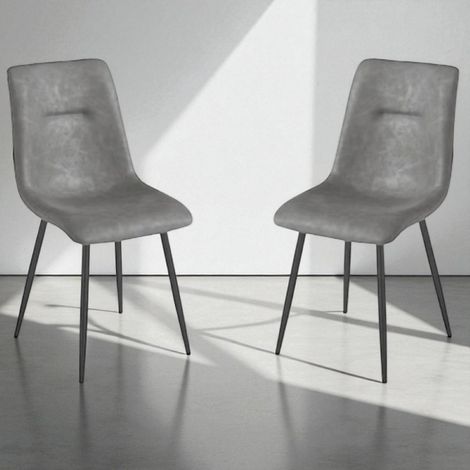 Sedia in ecopelle Grigio Scuro con gambe in metallo Nero - LILY 2 sedie (1/5)