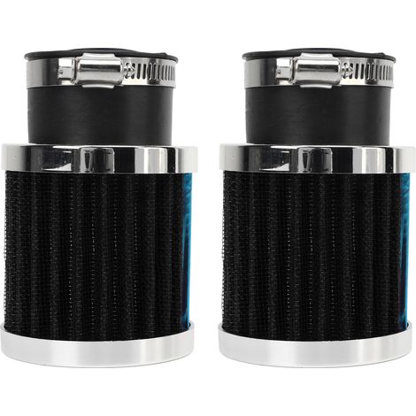 Deux filtres à air pour moto, filtres à air coniques à haut débit à clipser pour la protection du moteur, adaptés aux buses de carburateur de 28 mm à 48 mm, argent-noir. (1/5)