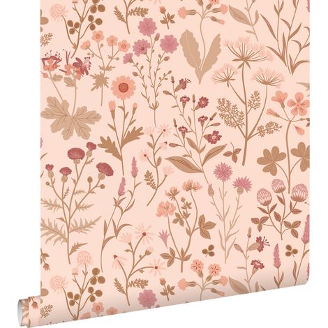 papier peint fleurs des champs rose - ESTAhome