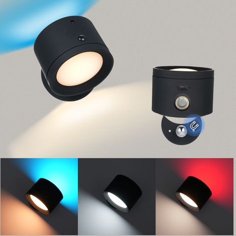 Ortviai Lampe murale magnétique sans perçage – Veilleuse de chevet avec capteur de mouvement, 3 températures de couleur et lumière RGB (1/4)