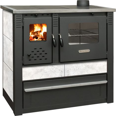 Cuisinière à bois 10.0 kW – Grand four avec thermomètre – Bac à cendres amovible – Verre céramique avec nettoyage à lame d’air