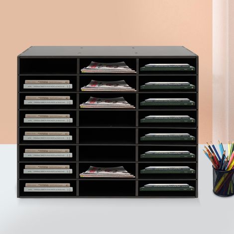 YISSALE-MDF-Briefkorb Briefkorb mit 3 × 8 Fächern Briefkorb für den Schreibtisch 73,7 × 30,2 × 59,6 cm Regale Aufbewahrungsfächer Aufbewahrungssystem Dokumentenhalter (1/5)