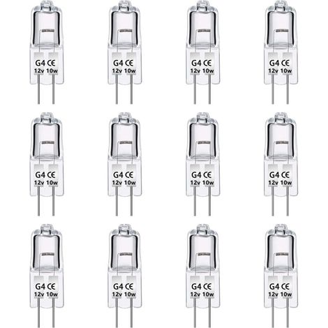 Paquet de 12 Ampoules Halognes G4 12V 10W, Intensité Variable, Blanc Chaud 2700K, 140LM, Lampe Halogène Basse Tension G4, Capsule Transparente, Pour Lustre, Placards, Plafonniers