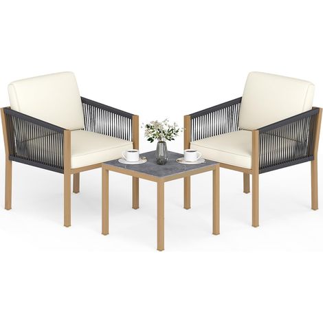 COSTWAY Set Mobili Da Giardino Set 3 Pezzi Sedia Da Esterno Bistro Balcone Tavolo 2 Sedie Con Braccioli Piccolo Conversazione Cuscino Struttura In Metallo Res (1/5)