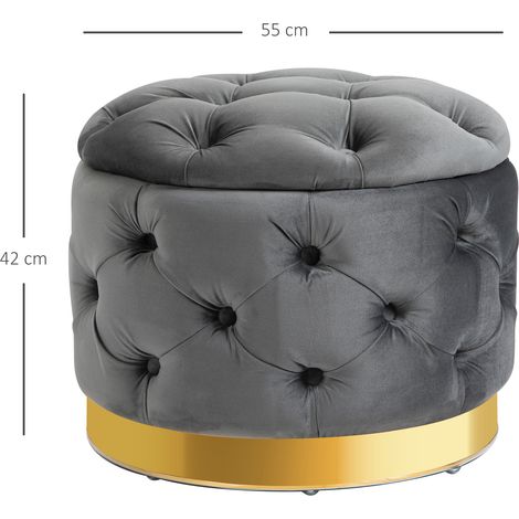 Tabouret vintage, banc de rangement, repose-pieds, tabouret rembourré, métal, mousse, gris anthracite, 55 x 55 x 42 cm (1/5)