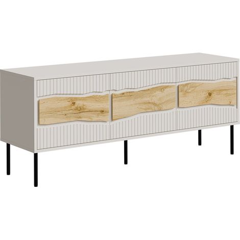 Mueble TV Monevare 103, Roble wotan + Cachemira, Número de puertas: 0, Número de cajones: 0, 144x62x40cm, LED