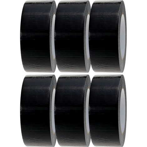 Ruban Gaffer Noir 48mm x 10m - Lot de 6 Rouleaux - Résistant à l'Eau pour Intérieur/Extérieur
