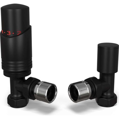 Talus Bold - Black Thermostatic Radiator Valve & Lockshield Angled 15mm