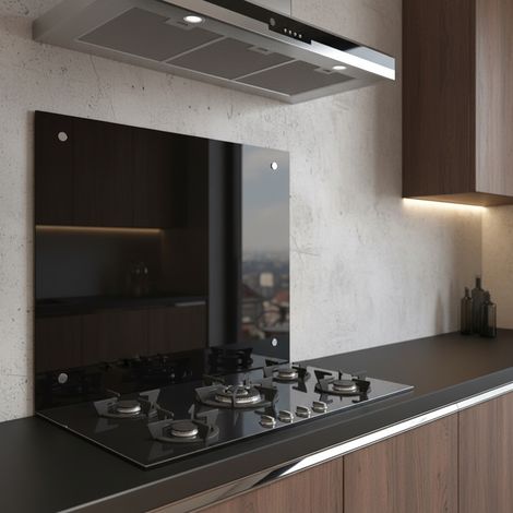 Melko paraspruzzi copri stufa in vetro, per cucina, stufa, piastrelle, vetro di sicurezza temperato da 6 mm, parete posteriore della cucina, viti incluse, 90 x 50 cm, nero