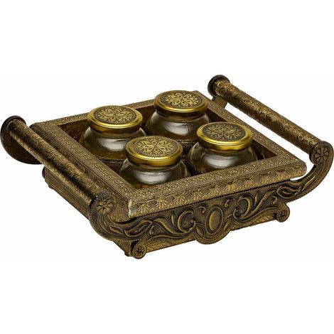 Bandeja de metal repujado dorado 33x27,5x7 (1/5)