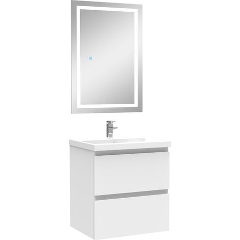 Ensemble meubles Salle de Bain 50cm simple vasque + miroir lumineux Blanc (1/4)