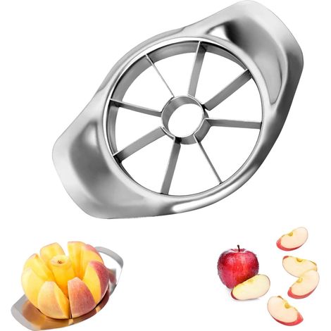 Cortador de manzanas de acero inoxidable, apto para cortar manzanas y peras (plateado). (1/5)