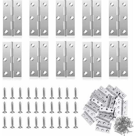 Hinge Meuble - Charnière Acier Inoxydable 44 x 32 x 0,8 mm - Pour Boîtes, Tiroirs, Portes de Placard et Fenêtres Intérieures - Lot de 10 avec 60 Vis M4x13 (1/5)