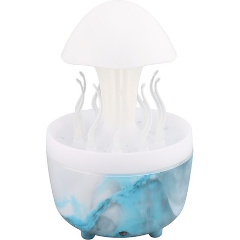 Humidificateur Champignon Rotatif Goutte Pluie 300 ml Diffuseur Huile Essentielle 7 Couleurs Lampe Nuit Minuterie Télécommande Chevet Bleu Marbre (1/5)