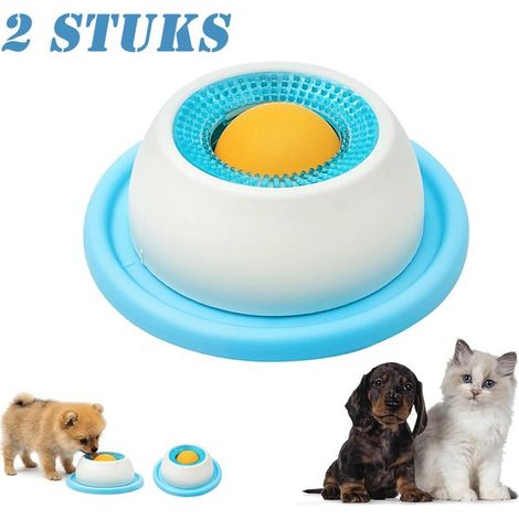 Jouets à lécher pour chiens 2 pièces – Jouets distributeurs de nourriture avec surface à lécher et balle rotative intégrée – Pour chiens chiots et petits animaux – Bleu (1/5)