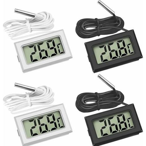 (2X Noir 2X Blanc,46x28x15mm)Mini Digital LCD Thermomètre Température avec Sonde de Température Capteur Testeur (1/5)