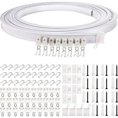Tringle à rideaux, Rail de rideau de plafond flexible pour baie vitrée, environ 5 m, pliable courbe support mural en plastique robuste pour séparateur de chambre (1/5)