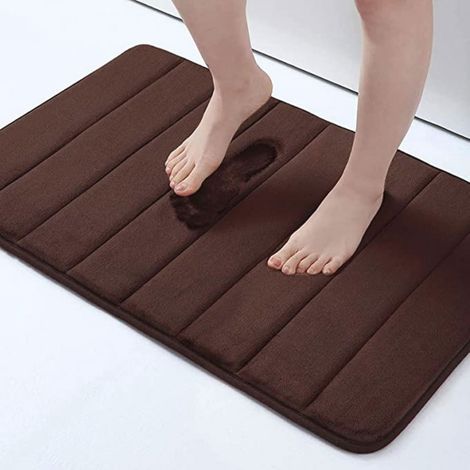 LAN Marron café - matelassé 5080cm (polaire corail à base PVC de 1,0 cm) Tapis de sol matelassé en polaire corail unie, facile à nettoyer, tapis de salle de bain, absorbant et antidérapant. (1/5)