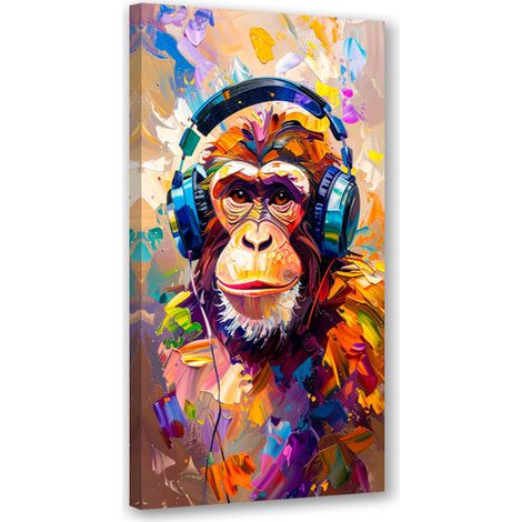 Tableau déco Singes colorés DJ avec casque 50x100 (1/4)