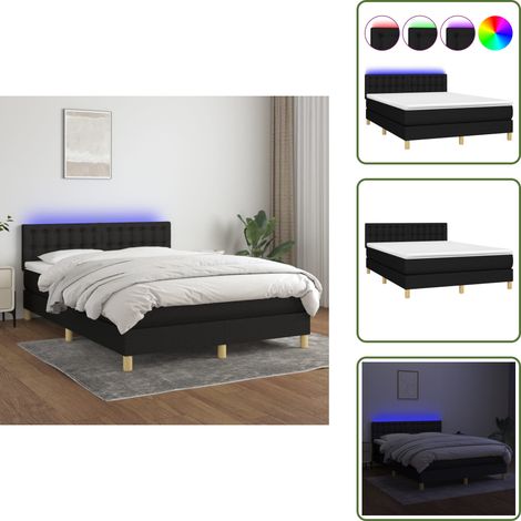 Sommier à lattes de lit avec matelas LED Noir 140x190 cm Tissu - Lit Plateforme - Lit Design - Lit Moderne - Lit Avec Rangement - Tête De Lit Ajustable (1/5)