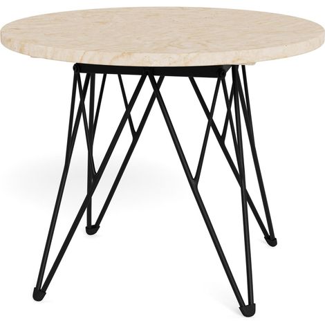 Mesa de centro Norsica 819, Beige + Negro, 41x0x0cm, Diámetro: 55, Mármol, Redonda