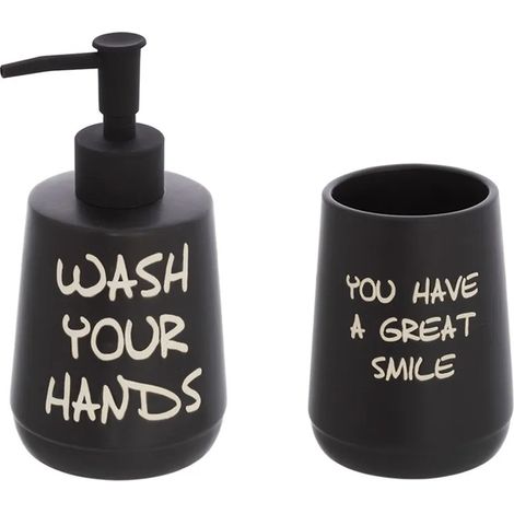 Set accessori linea Wash dispenser + portaspazzolini in ceramica nero (1/4)
