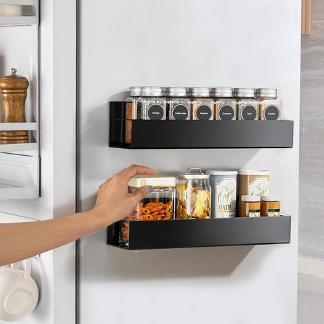 2er-Set magnetische Gewürzregale – Seitenablage für den Kühlschrank – Multifunktional – Einstufig – Platzsparend – Kein Bohren erforderlich – Selbstklebend (1/4)