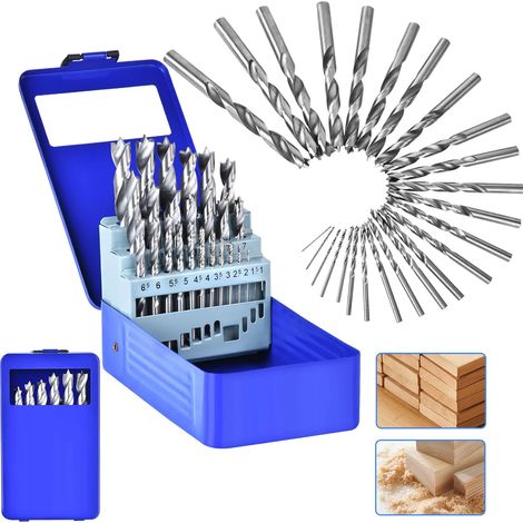 Holzbohrer Set 1-13mm HSS Stahlbohrer 25tlg Dreispitz Holzspiralbohrer Mit Metallbox für Holz Gerader Rundschank Doppelflute Holzspiralbohrer Twister Drill Bit Metallbohrer Profi HSS-G Bohrer Set (1/5)