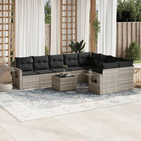Set sofás jardín 10 pzas con cojines ratán sintético gris claro vidaXL (1/3)