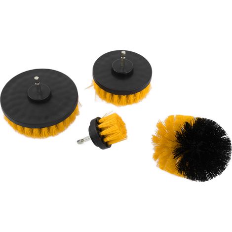 Lot de 4 brosses perceuse jaunes, accessoires nettoyants puissants pour voiture, camion, moto, outil de récurage électrique (1/5)