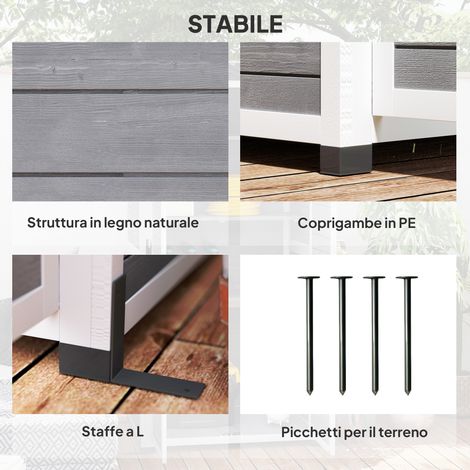 Casetta da esterno in legno grigia, double portes verrouillables et fenêtres, étagères intérieures ajustables. (1/5)