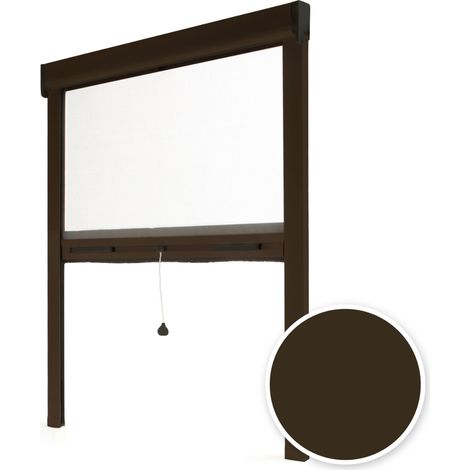 Avosdim – Moustiquaire enroulable aluminium marron 100 x 160 cm – Toile anti-insectes en fibre de verre – Installation encastrée dans fenêtre