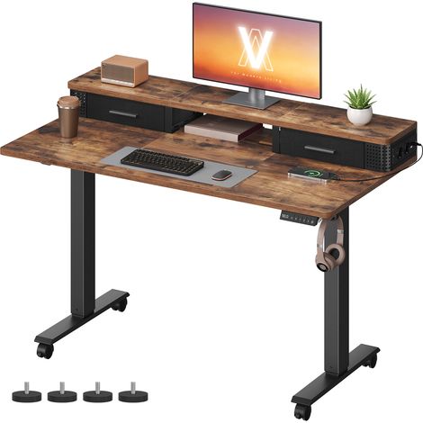 VASAGLE Bureau Électrique Réglable en Hauteur, Bureau Assis-debout, Table, 60 x 120 x (72-120) cm, Réglable en Continu, Support pour Écran, Crochet, Fonction Mémoire, Marron Rustique (1/5)