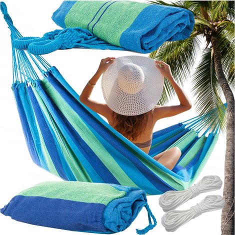 Filiyano – sac de rangement et – Hamac en coton/polyester 200x80 cm 200 kg avec sac de rangement et cordes (1/5)