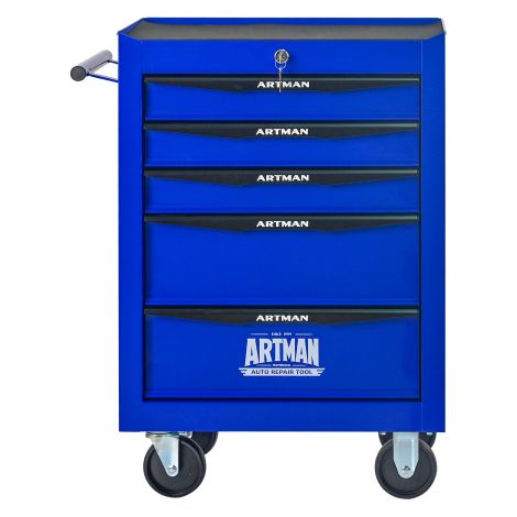 Boîte à outils 5 tiroirs coulissants sur roulements à billes, armoire à outils 5 niveaux en acier robuste, organisateur de rangement noir et bleu pour atelier ou garage
