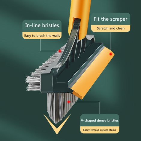 Brosse de nettoyage 3 en 1 pour sols et douches, avec manche long et rotation à 120°. Idéale pour la salle de bain et la cuisine. (1/5)