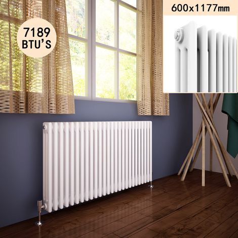 ELEGANT 600 x 1177 mm Traditional Radiator Cast Iron Style Horizontal Radiator White Triple Horizontal Column Radiators (1/5)