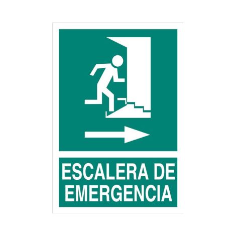 Escalera de Emergencia derecha, cartel de texto y pictograma 420X297