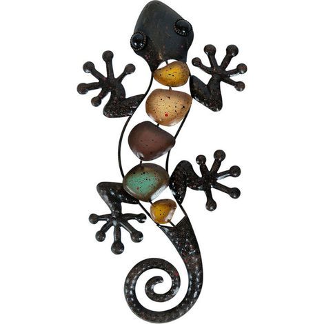 Metallene Gecko-Wanddekoration, hängende Eidechsen-Gartenskulptur, Außendekoration für Haus, Garten oder Zaun (links) (1/5)