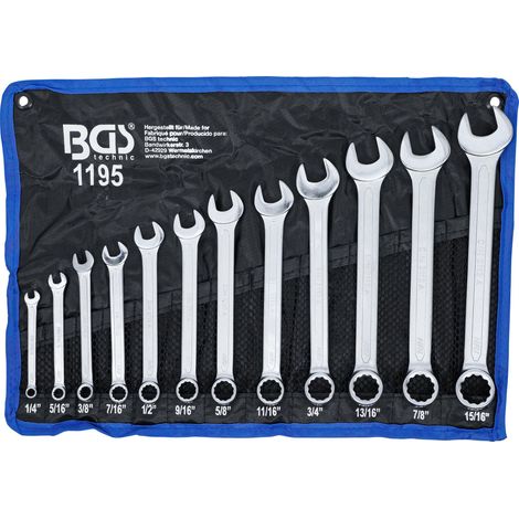 BGS 12pzs. Juego de llaves combinadas 1/4" - 15/16" en pulgadas - 1195
