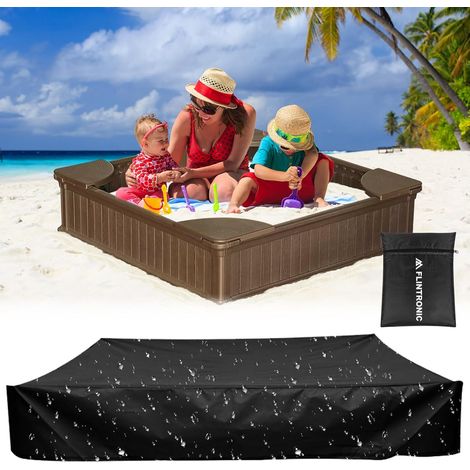 Bâche Bac à Sable, Housse de Protection pour Bac à Sable avec Cordon de Serrage, 200 x 200 cm, Tissu Oxford 210D, Noir (1/5)