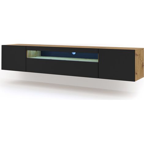 Mueble TV de pared 3 puertas 200 cm LED Aurus Negro y Madera (1/4)