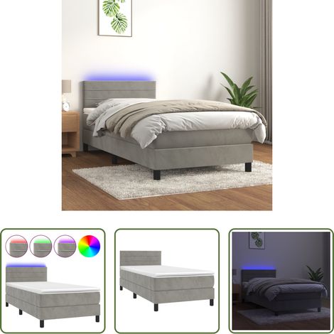vidaXL Matelas ensaché - Sommier à lattes de lit et matelas et LED Gris clair 80x200 cm (1/5)