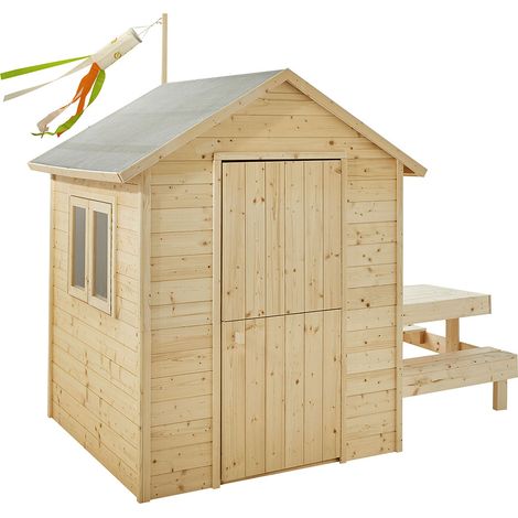 SOULET - Casita de Madera Infantil con Mesa de Picnic Tiana 120x120x155 cm - Casita de Jardín para Niños con Mesa Integrada - Madera Natural Personalizable - Fácil Montaje (1/5)