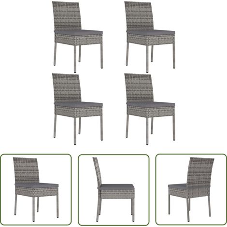 The Living Store Chaises à manger de jardin lot de 4 Résine tressée Gris - Chaise De Jardin - Chaise Extérieure - Mobilier De Jardin - Set De Chaises - Résine Tressée (1/5)