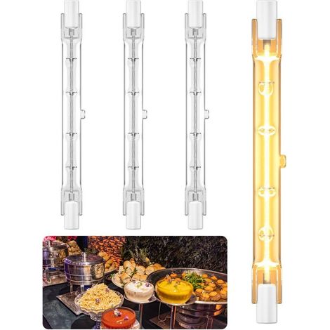 Lot de 4 ampoules chauffantes 500 W 240 V 118 mm R7S pour nourriture, portique, restauration, buffets, cantine, hôtellerie