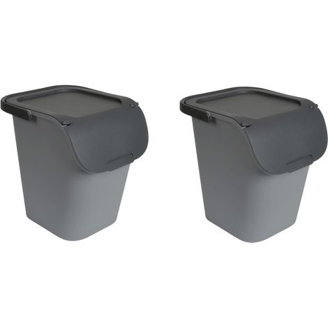 Lot de 2 Poubelles de Tri 40L empilable avec poignée - Gris - Plastique Recyclé - Origine France - Livraison gratuite (1/5)