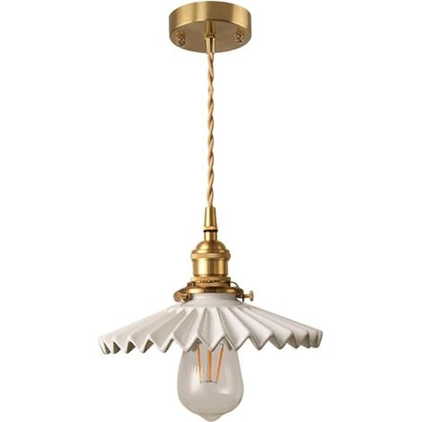 Home Suspension, Cuivre Nordique Céramique E27 Chandelier Noir Et Blanc Vintage Froissé Droplight Simple Single Head Hanging Lamp Réglable Hanging Light Convient Pour Cuisine, Chambre(21cm,Blanc) (1/5)