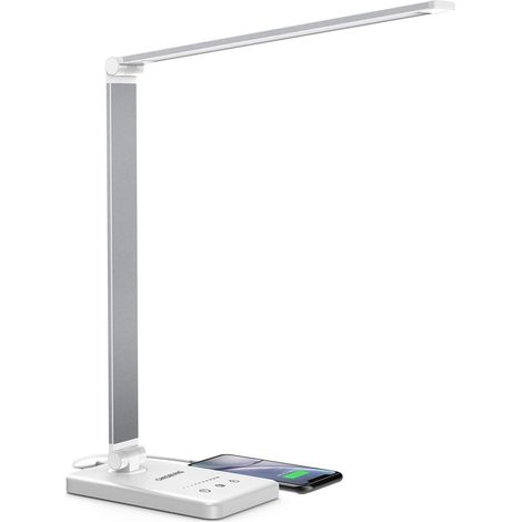 Lampe de Bureau LED Contrôle Tactile Protection des Yeux avec Port USB - (Argent) Lampe de Bureau pour Enfants Noir Dimmable 5 Modes de Couleur 10 Niveaux de Luminosité, (1/3)