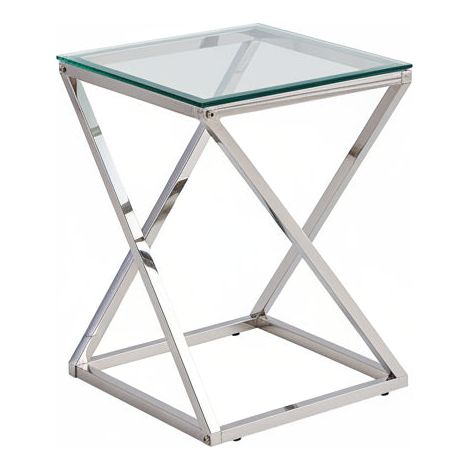 Guéridon BEVERLY – Chrome & Verre transparent – 40x40x55 cm (1/5)